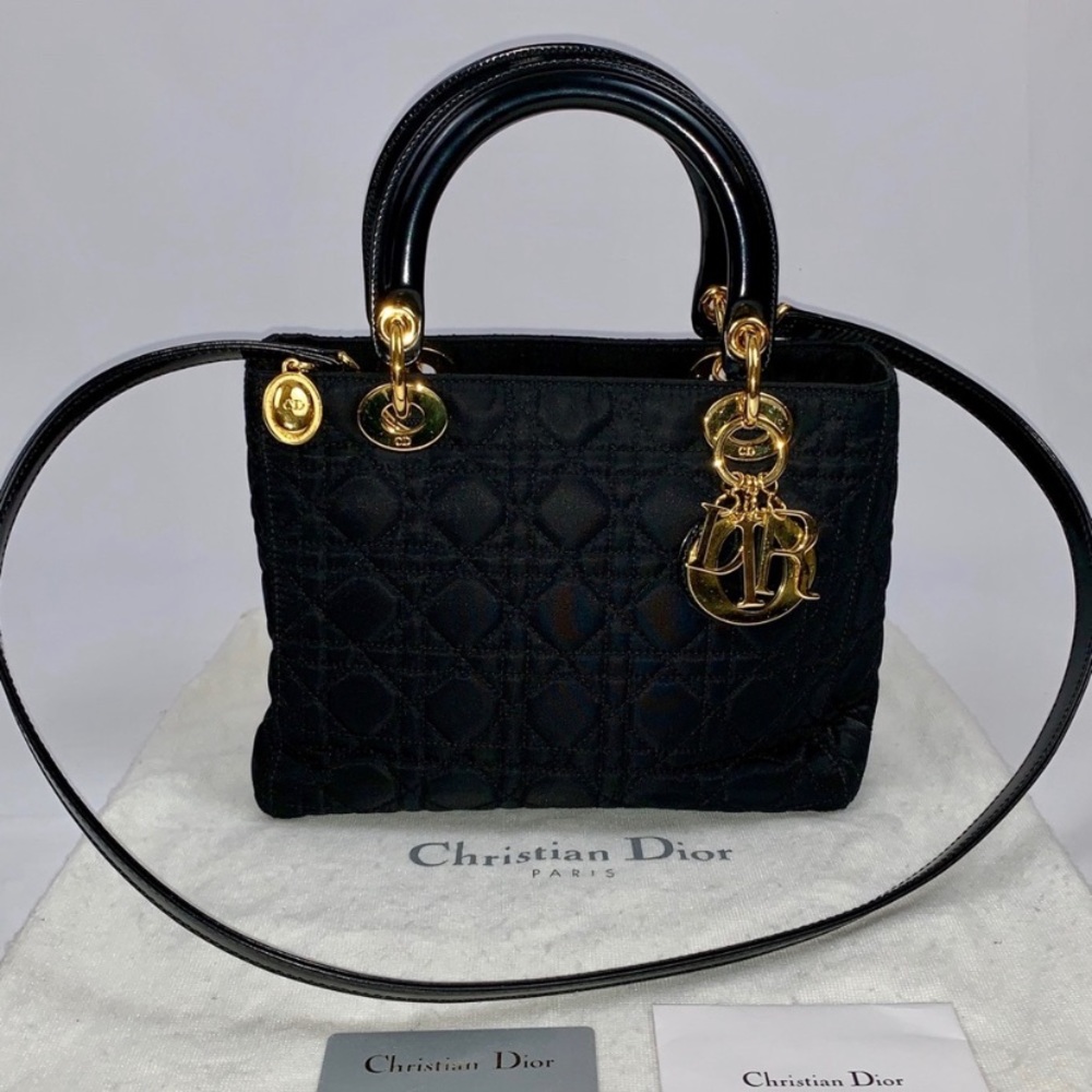 Authentic Lady Dior Nylon & Leather Bag